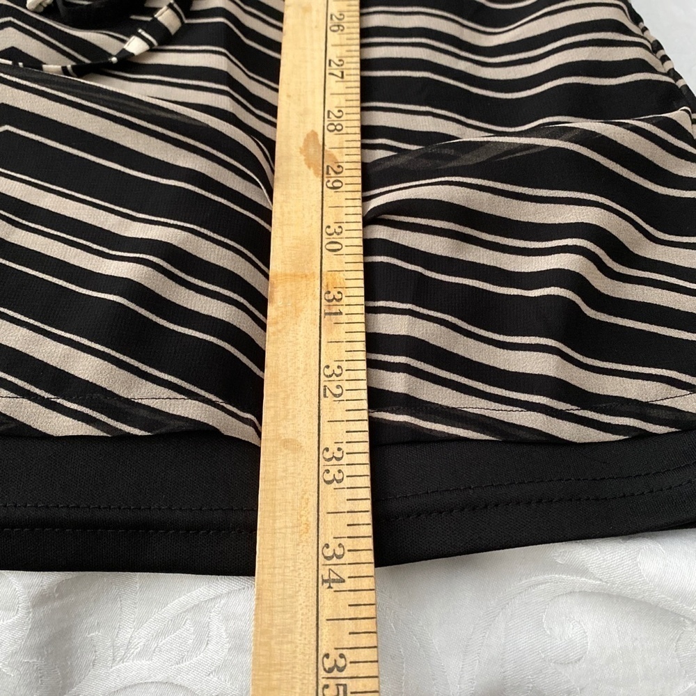 Le Chateau Gray/Black Lined Open Shoulder Midi Dress with Waist Tie Size Small - Picture 12 of 13